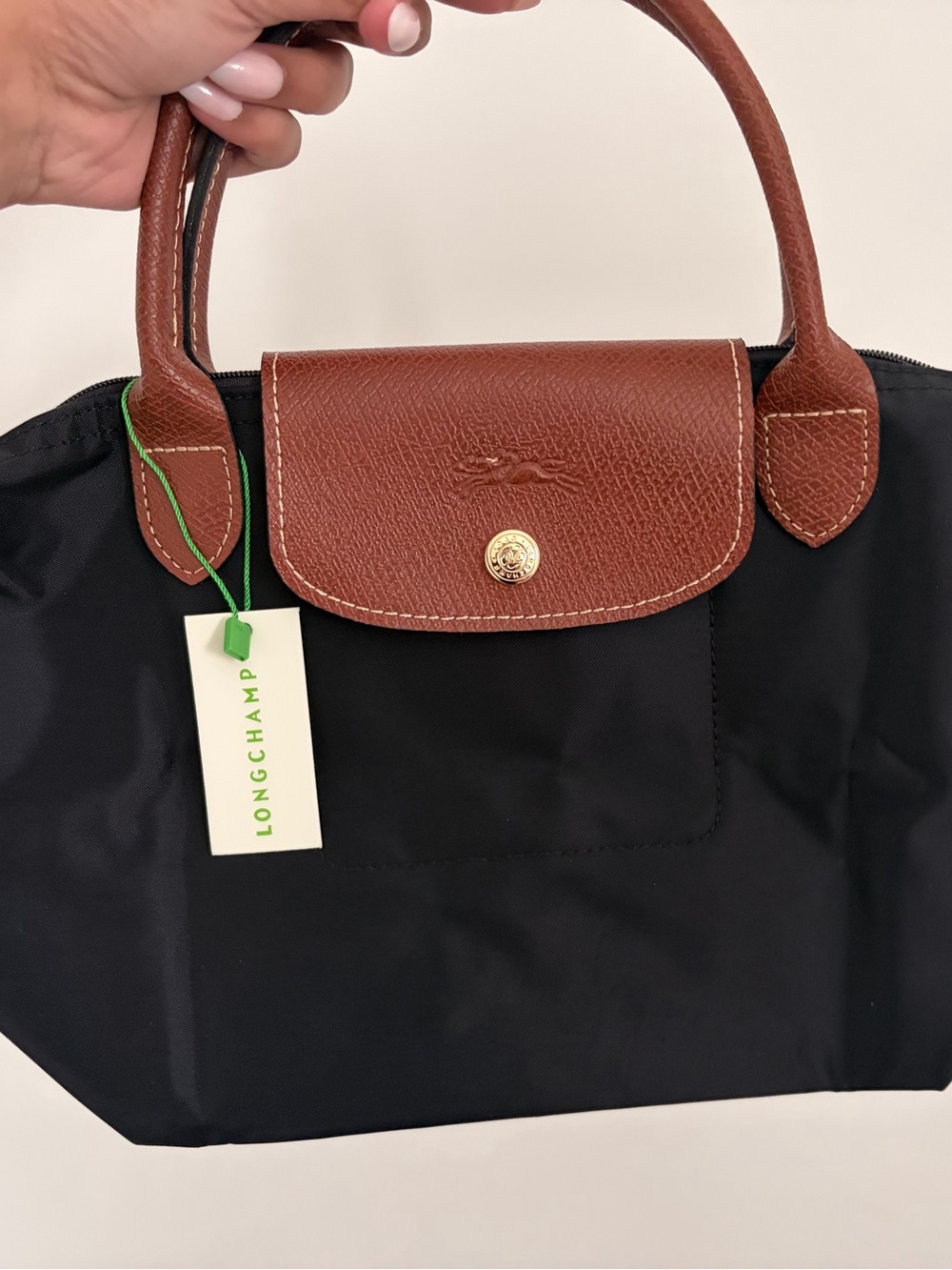 Longchamp SMALL Tote - Black with Brown Trim
